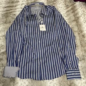 Bugatchi Blue and white dress shirt NWT